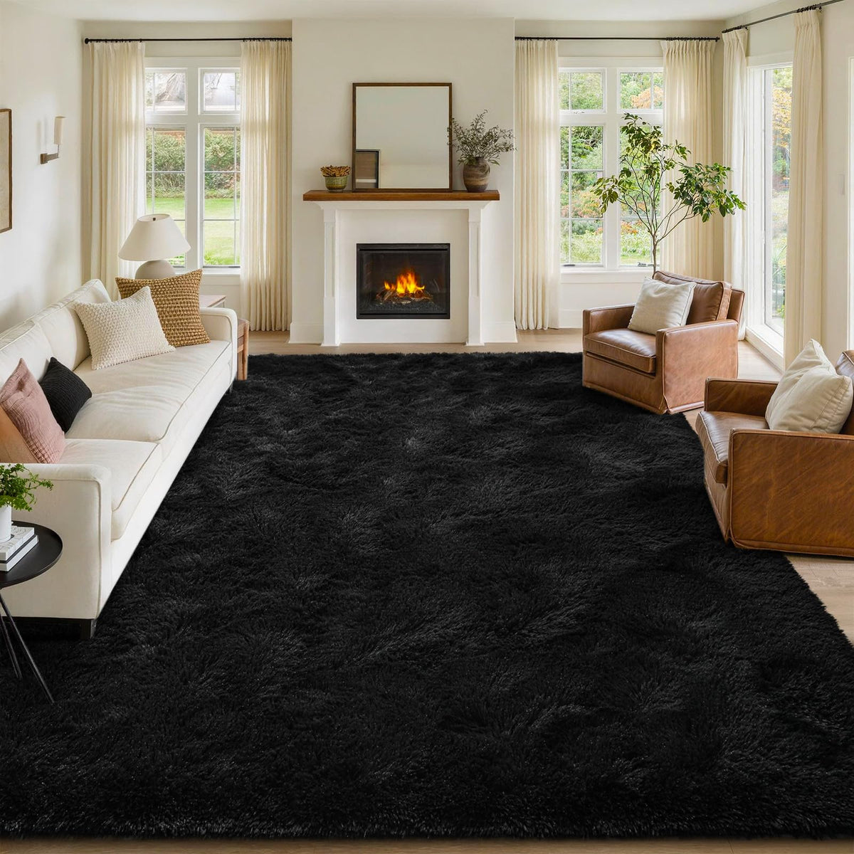 8x10 Area Rugs for Living Room Fluffy Carpet(Black)