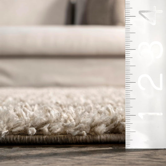 nuLOOM Neva Beige Solid Power Loomed Area Rug, 7' x 9'