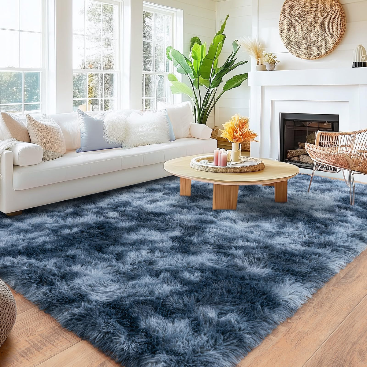 8x10 Area Rugs for Living Room, Large Ultra Fluffy Fuzzy Shag Rug for Bedroom, Modern Plush Soft High Pile Upgrade Non-Slip Carpet for Kids Girls and Boys Room Decor, Tie-Dyed Blue Grey