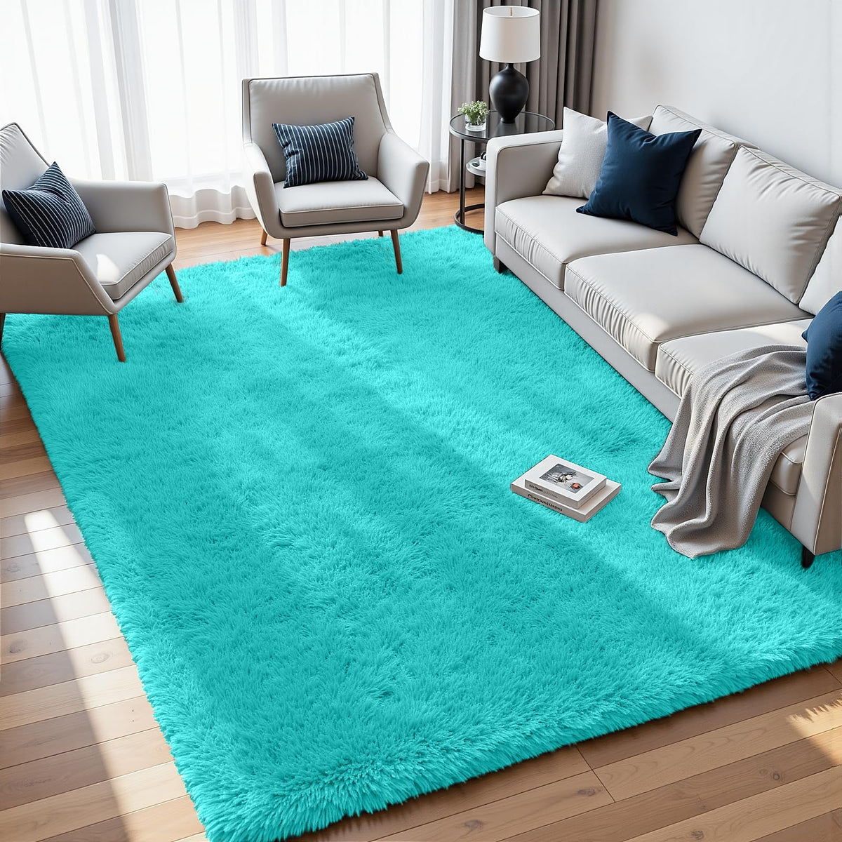 8x10 Fluffy Shag Area Rugs for Living Room Bedroom: Soft Carpet Gray Camel