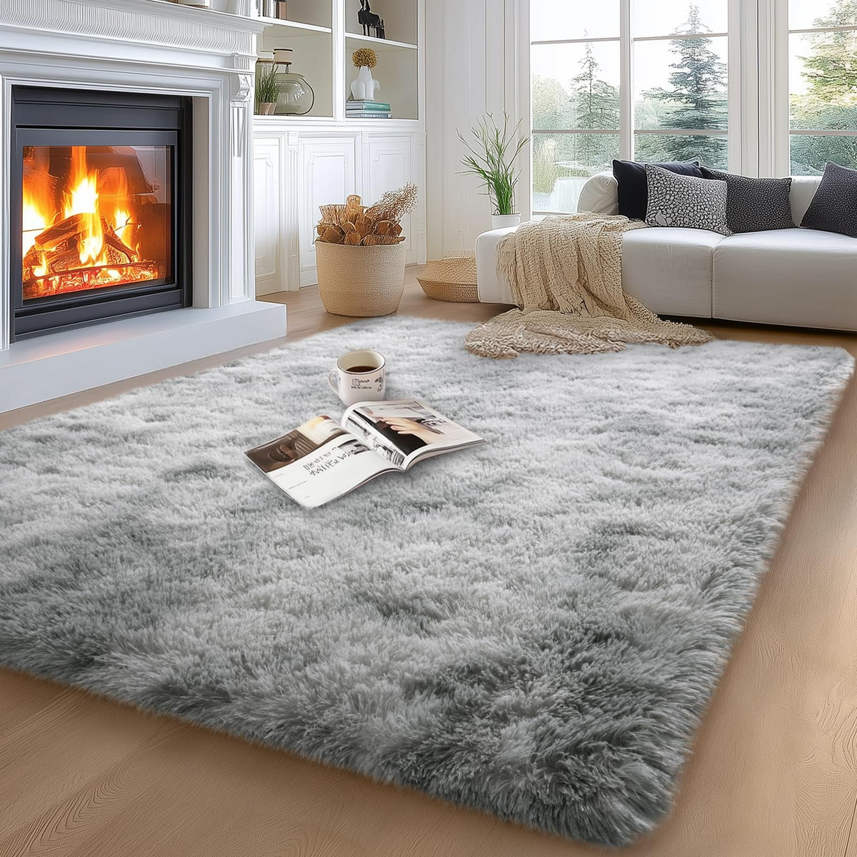 qulint Large Area Rug for Living Room 10x14, Fluffy Tan Rug for Bedroom