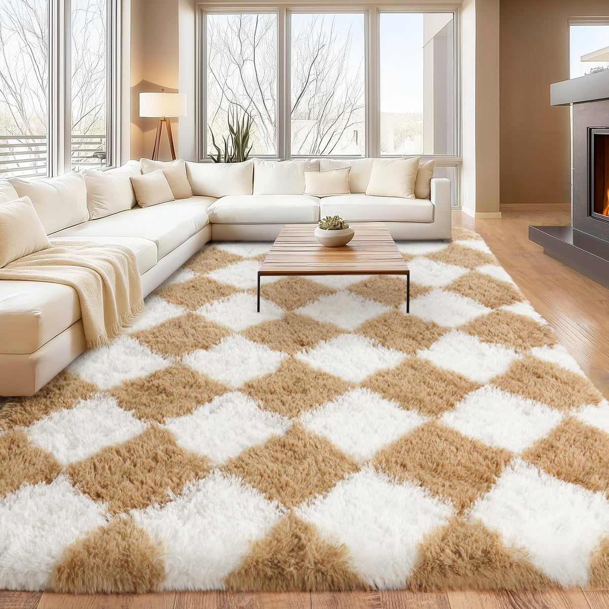 8x10Ft Soft Shaggy for Living Room, High Pile Fluffy Rugs Blush Area Rug