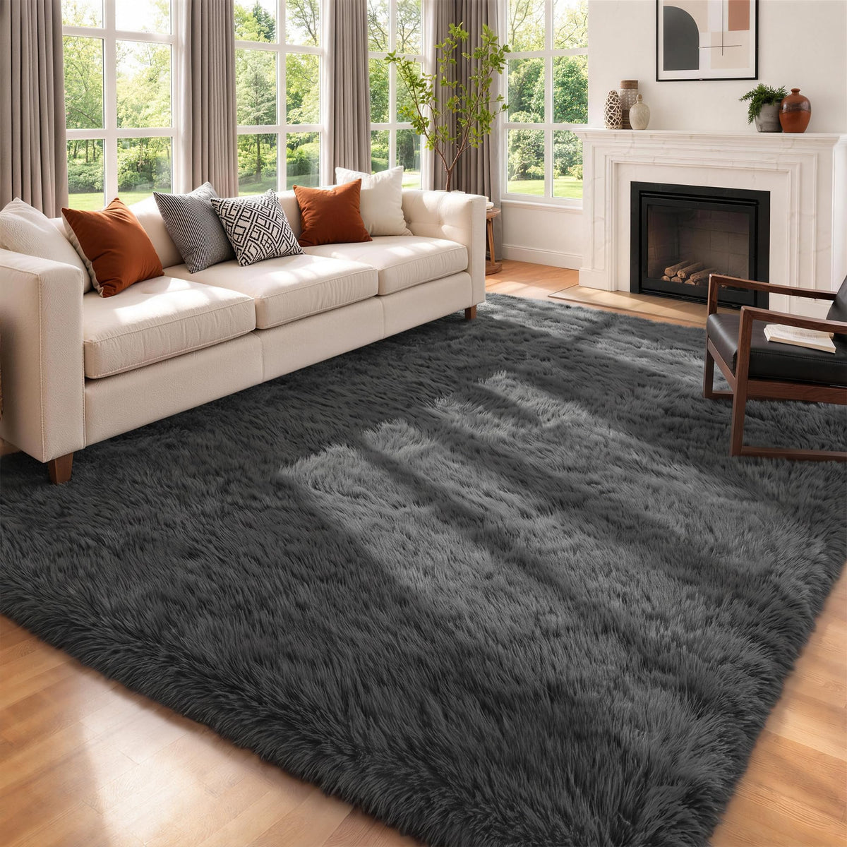 8x10 Area Rugs for Living Room Bedroom,Ultra Soft Fluffy Shag Rug Grey