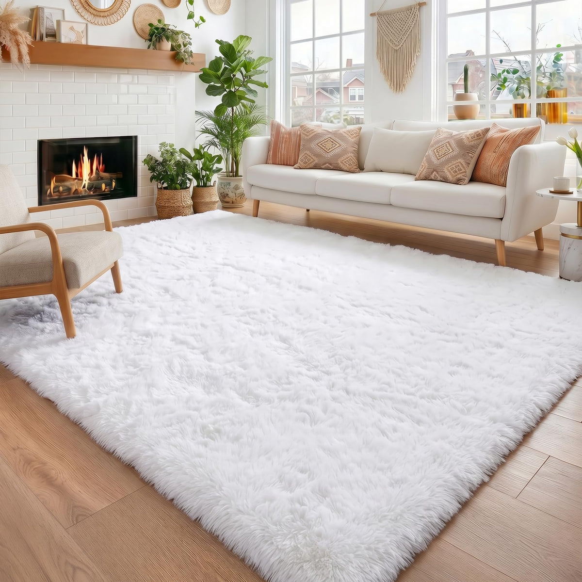 Amdrebio Burnt Orange Shag Plush Large Area Rug 6x9 for Living Room Bedroom
