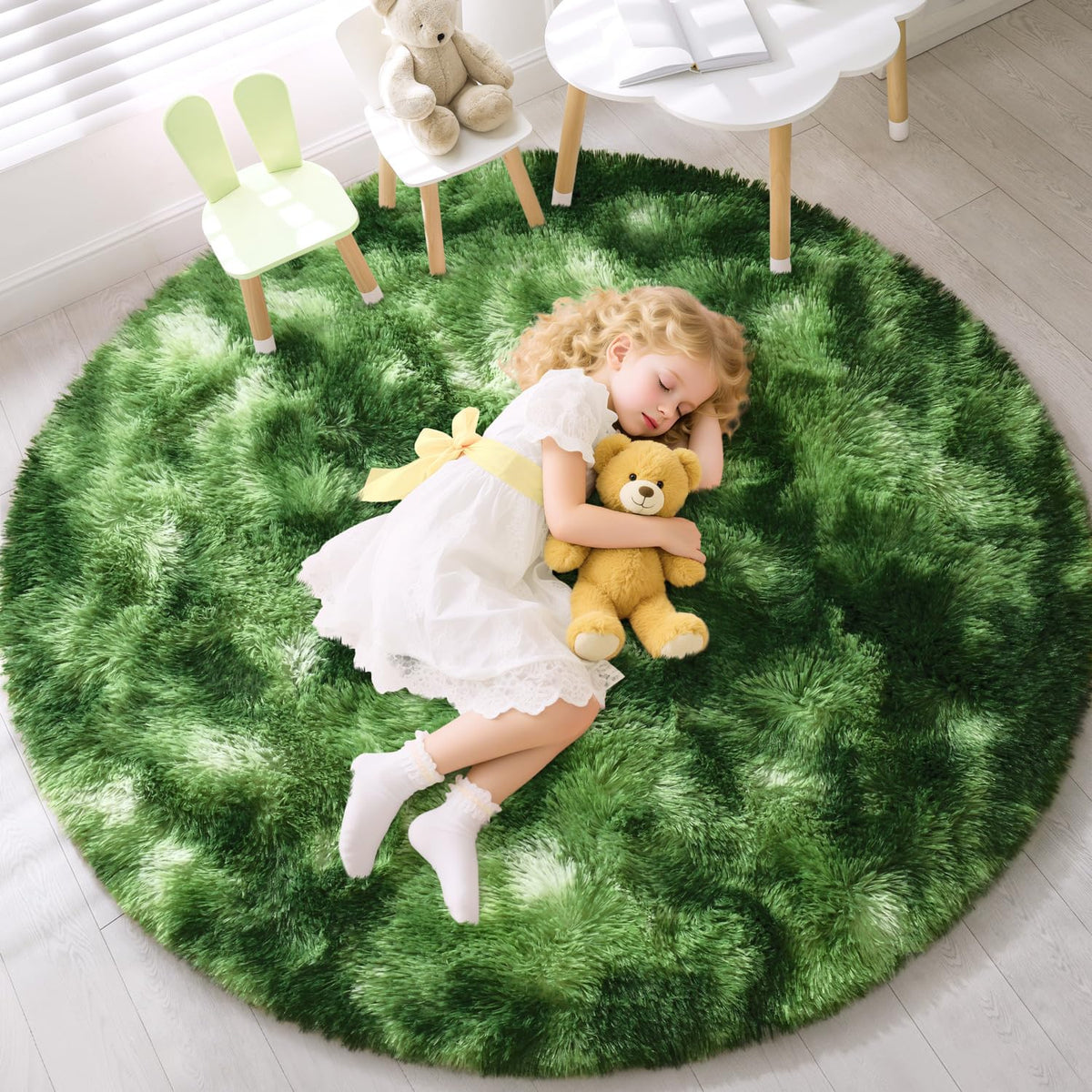 EVOIONOS Area Rug for Bedroom Living Room, Machine Washable 5x7 Fluffy Shag Rug, Soft Plush Non Slip Carpet for Indoor Floor Bedside Nursery Kids Girls Room Dorm, Home Decor Aesthetic, ‌Tie-Dye Camel