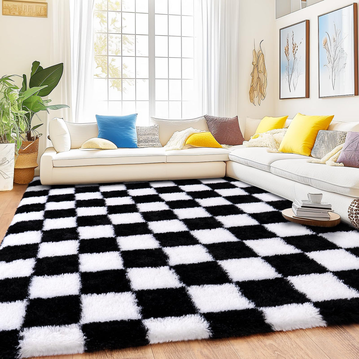 8x10 Area Rugs for Living Room, Large Ultra Fluffy Fuzzy Shag Rug for Bedroom, Modern Plush Soft High Pile Upgrade Non-Slip Carpet for Kids Girls and Boys Room Decor, Tie-Dyed Blue Grey