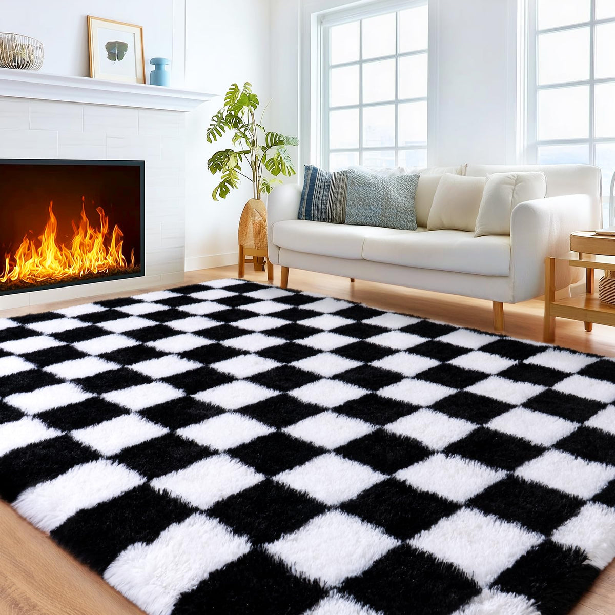 8x10 Area Rugs for Living Room, Cream White Soft Fuzzy Large Shaggy Rug