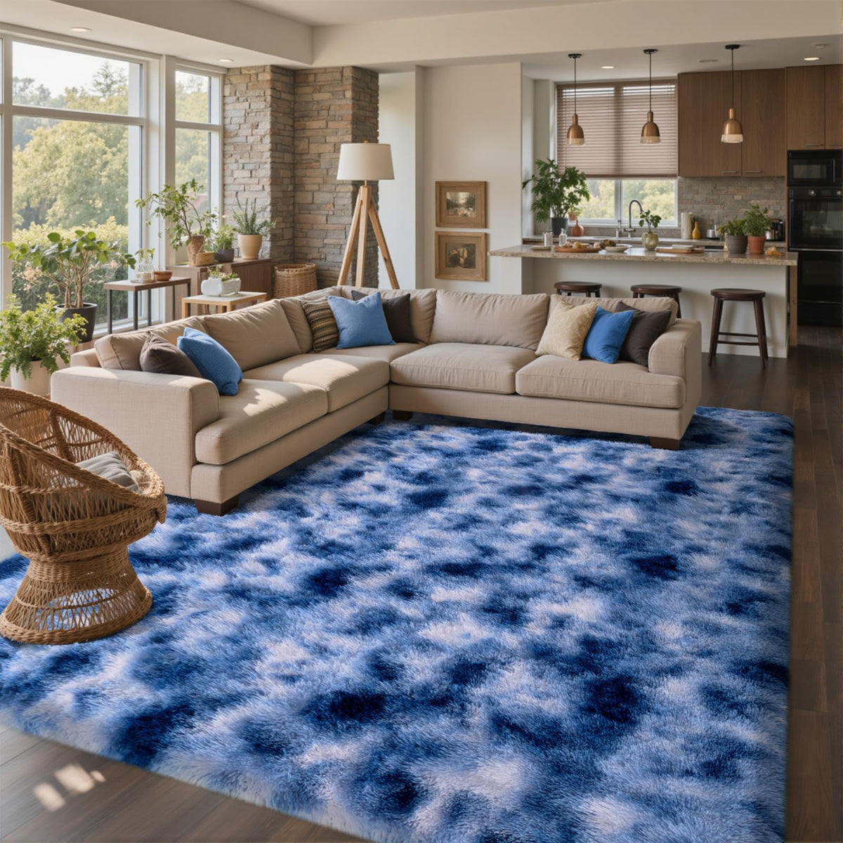 8x10 Ft Extra Large Shag Rugs for Living Room, Tie Dyed Ultra Soft Fluffy Furry Area Rugs for Bedroom Indoor Floor, Aesthetic Carpet for Kids Home Decor (Dark Grey)