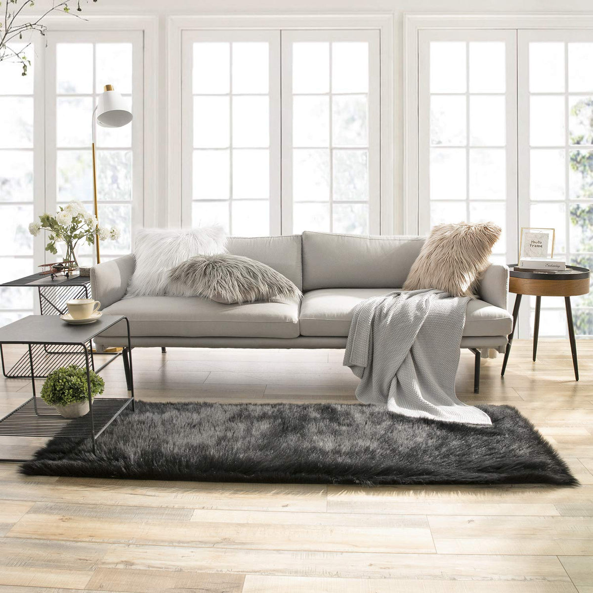 Ashler Faux Fur Rug, White, 2 x 6 Ft, Machine Washable