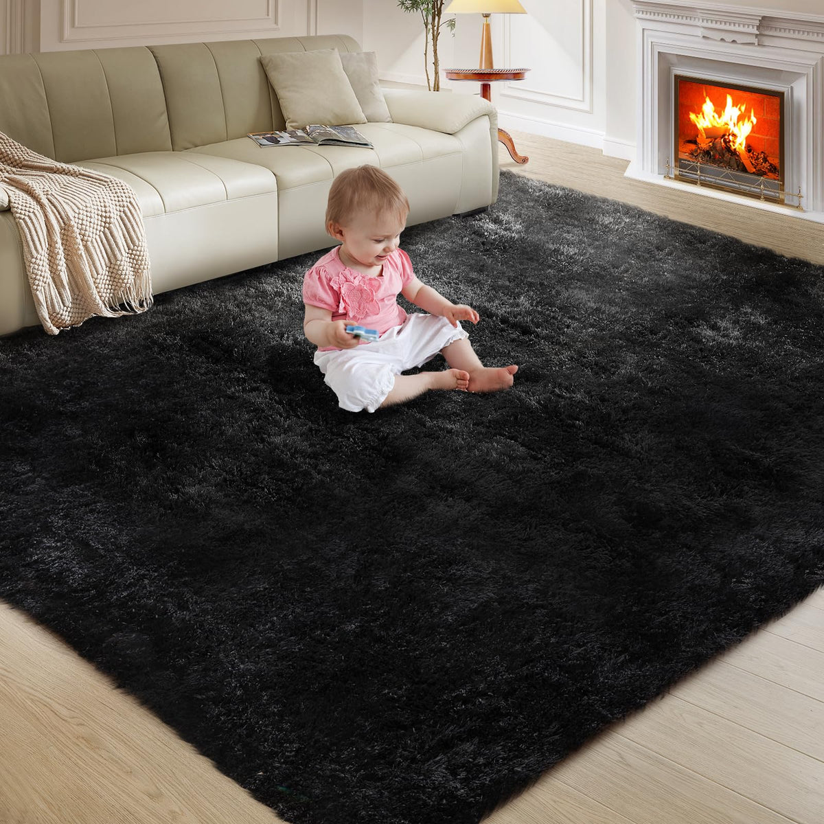 Ultra Soft Rug for Living Room, 8X10 Fluffy Shag Area Rug for Bedroom, Modern Shaggy Carpets Fuzzy Rug for Teens Dorm Nursery Home Decor Aesthetic, Upgrade Anti-Skid Durable, Cream White