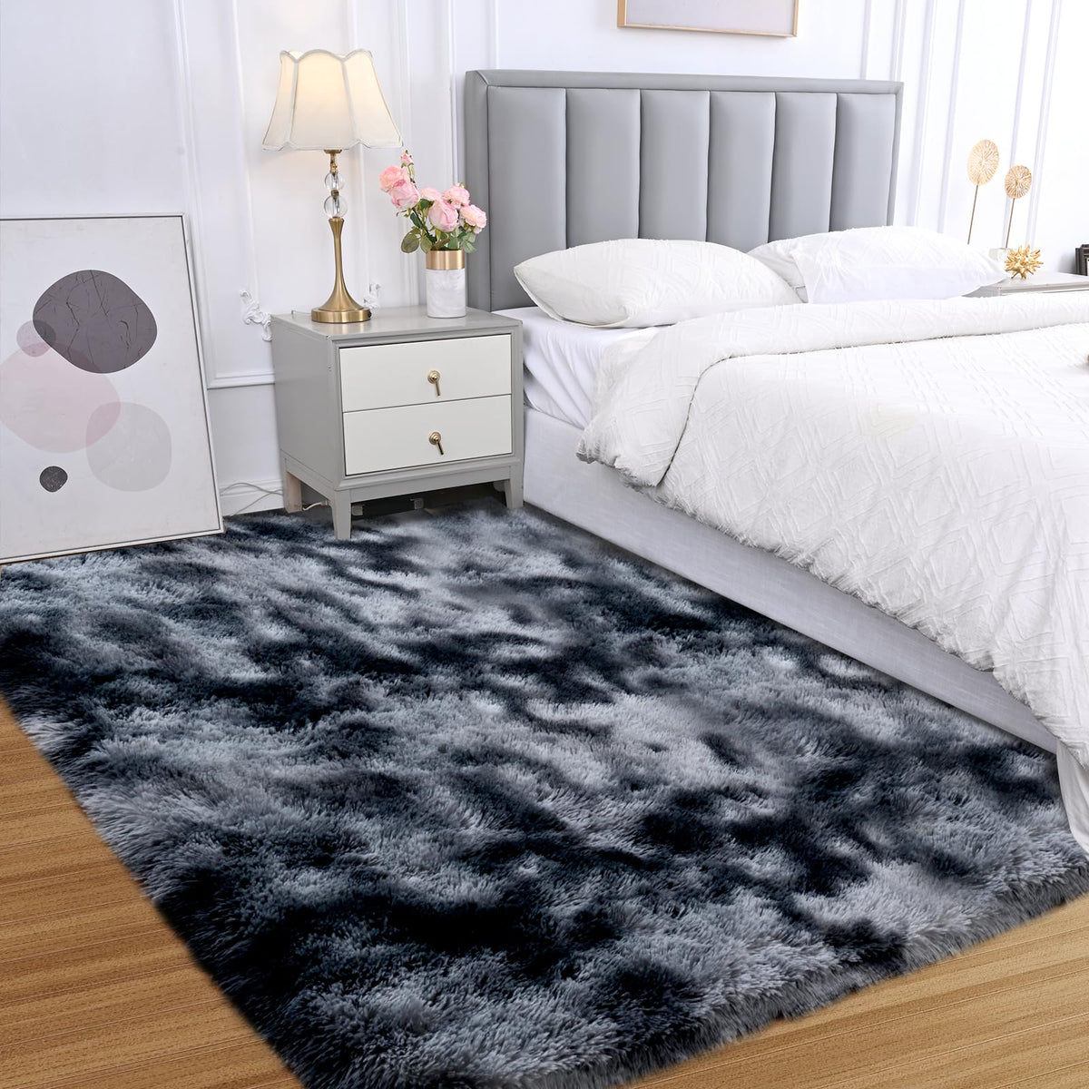 Grey Shag Rug for Living Room 6x9 - Soft Fluffy Plush Area Carpet