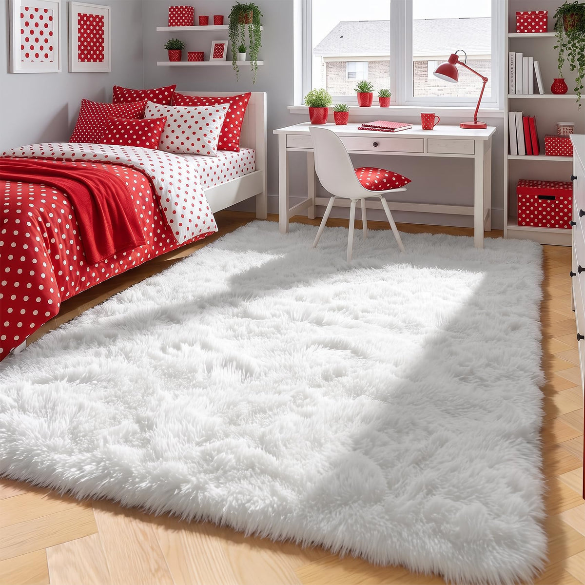 Area Rugs for Living Room Bedroom, 5x8 Fluffy Tie-Dyed Light Grey Shag Rug