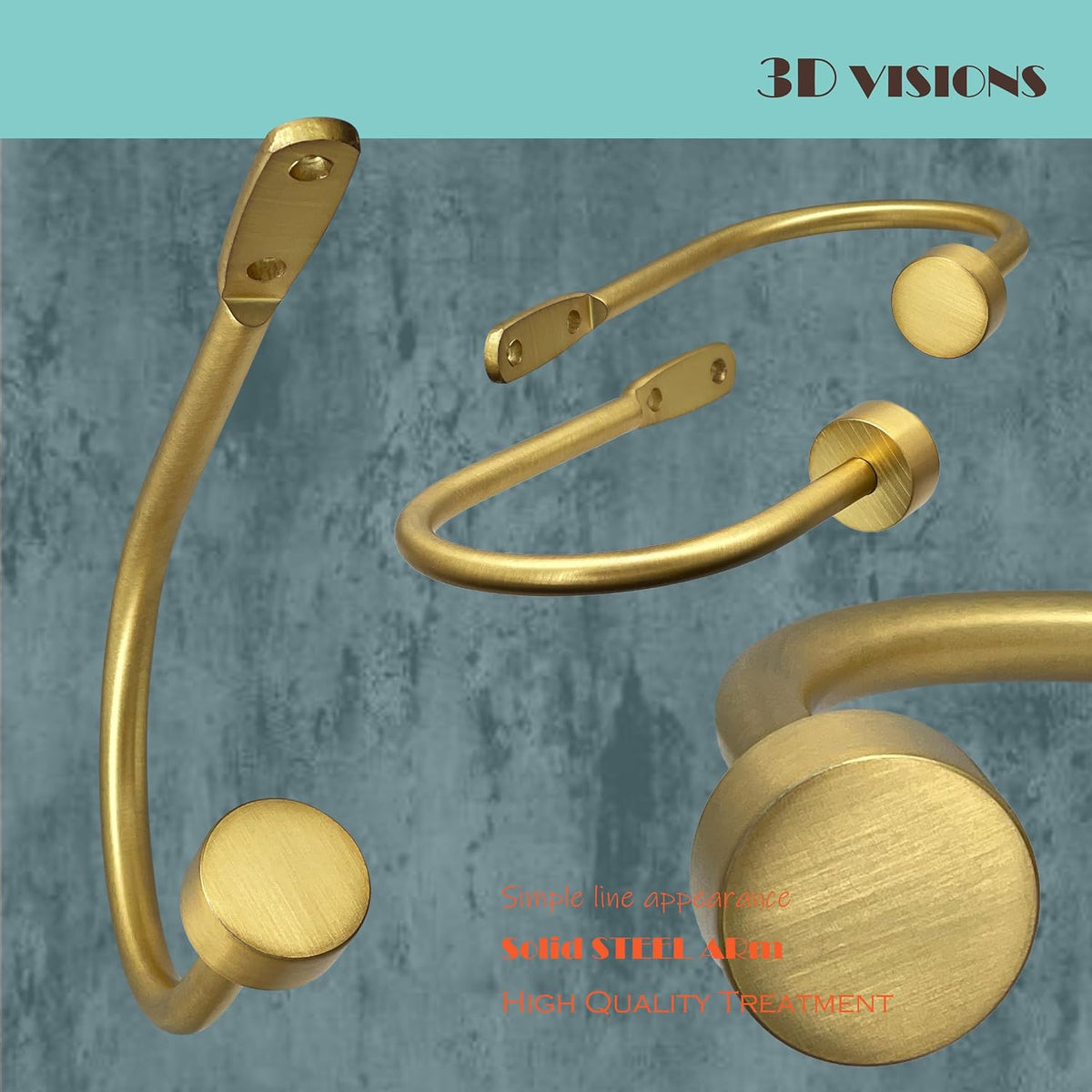 Quality Curtain Holdbacks, Solid Steel Curtain Holdback with Disk Finial,Electroplate Finishes, Set of 2 Window Curtain Tieback Hooks, Warm Gold