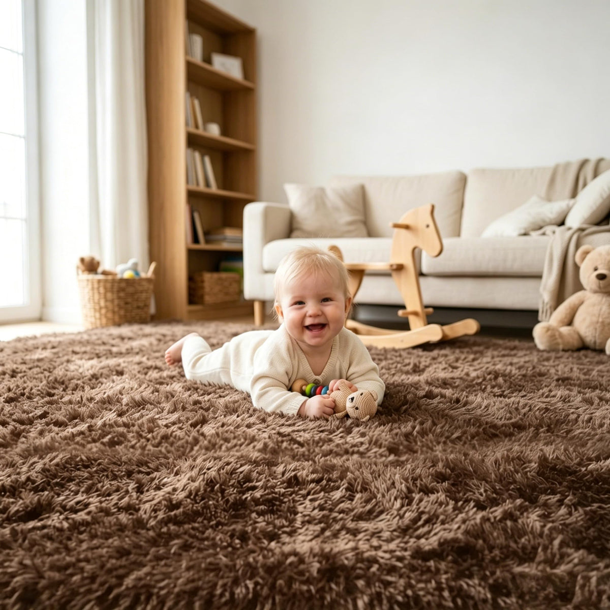 8x10 Area Rugs for Living Room, Large Fluffy Soft Shag Rug, Non-Slip Thick Fuzzy Plush Rug, Non-Shedding High Pile Furry Floor Indoor Carpet for Kids Room Nursery Dorm Home Decor(Beige)