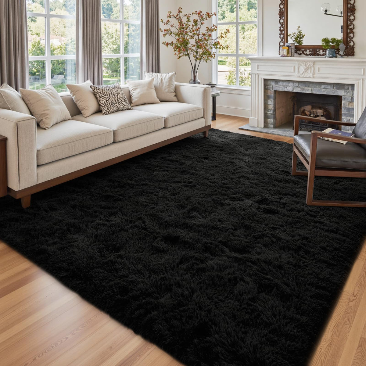 8x10 Ft Extra Large Shag Rugs for Living Room, Tie Dyed Ultra Soft Fluffy Furry Area Rugs for Bedroom Indoor Floor, Aesthetic Carpet for Kids Home Decor (Dark Grey)