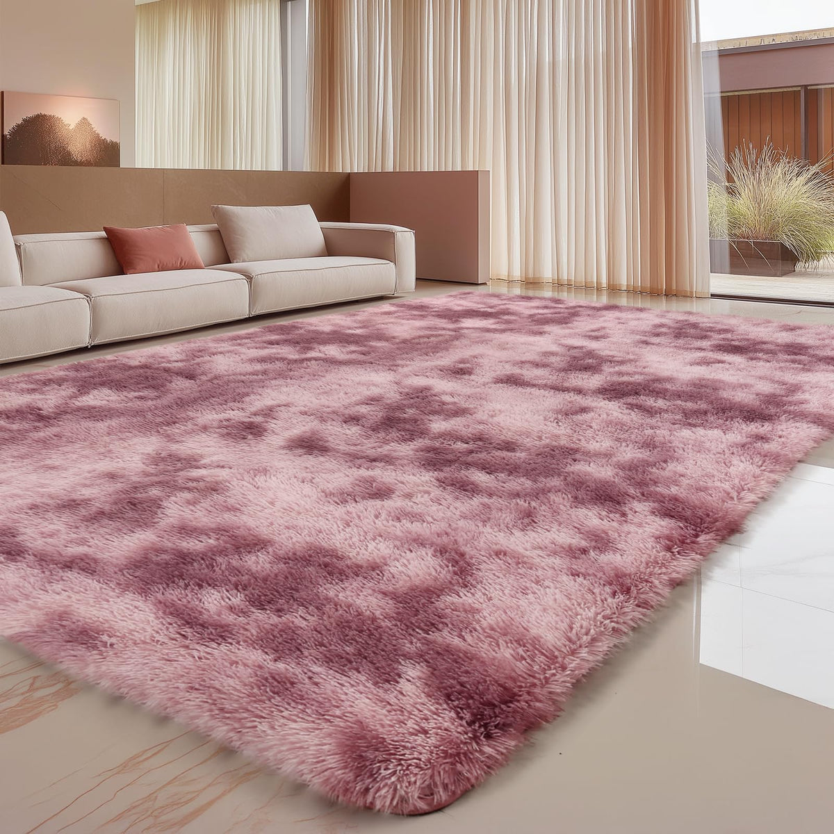 Sour Lemon 8x10 Area Rugs for Bedroom Living Room, Fluffy Shag Cream
