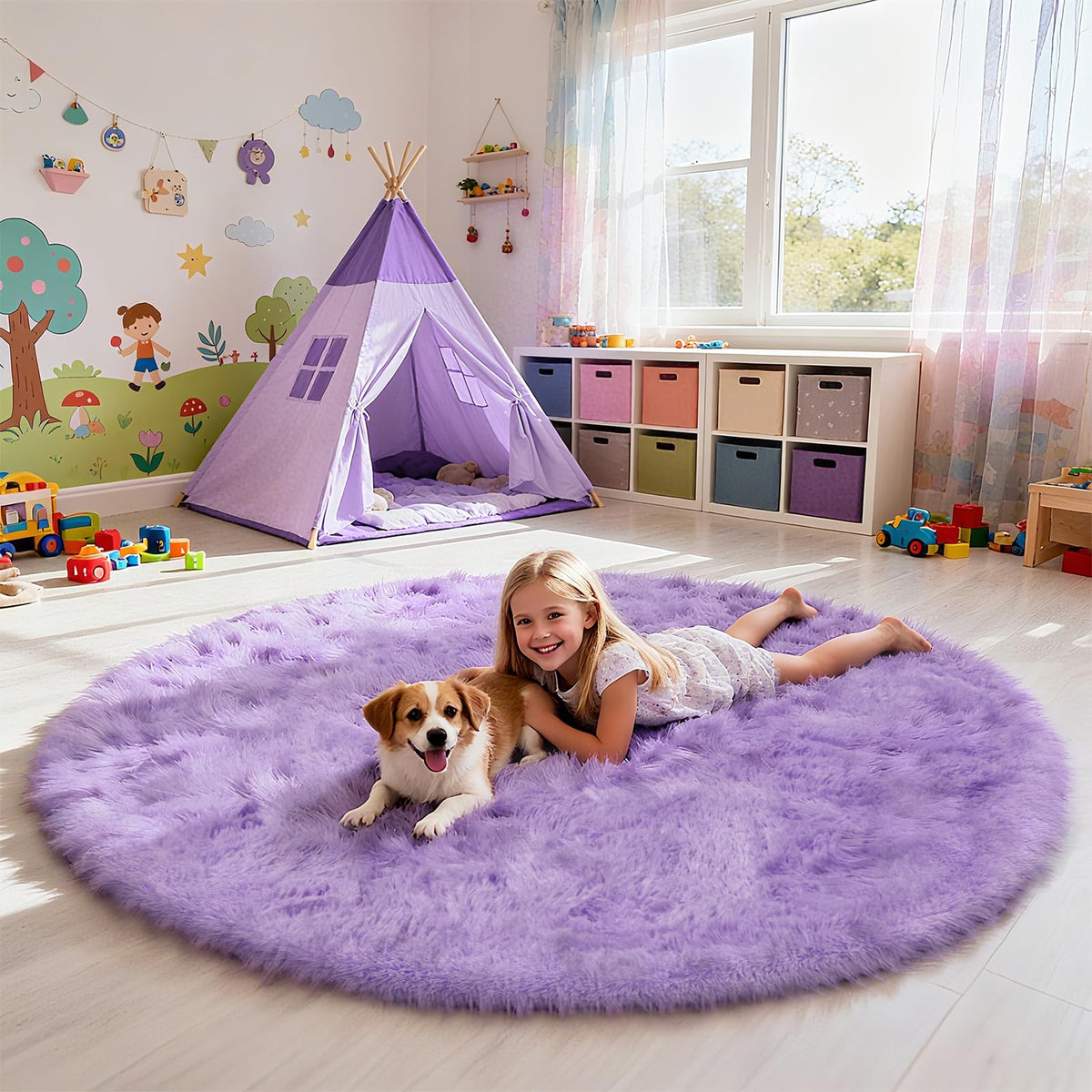 Pink Fluffy Round Area Rugs for Bedroom,3ft Shag Circle Small Area Rugs