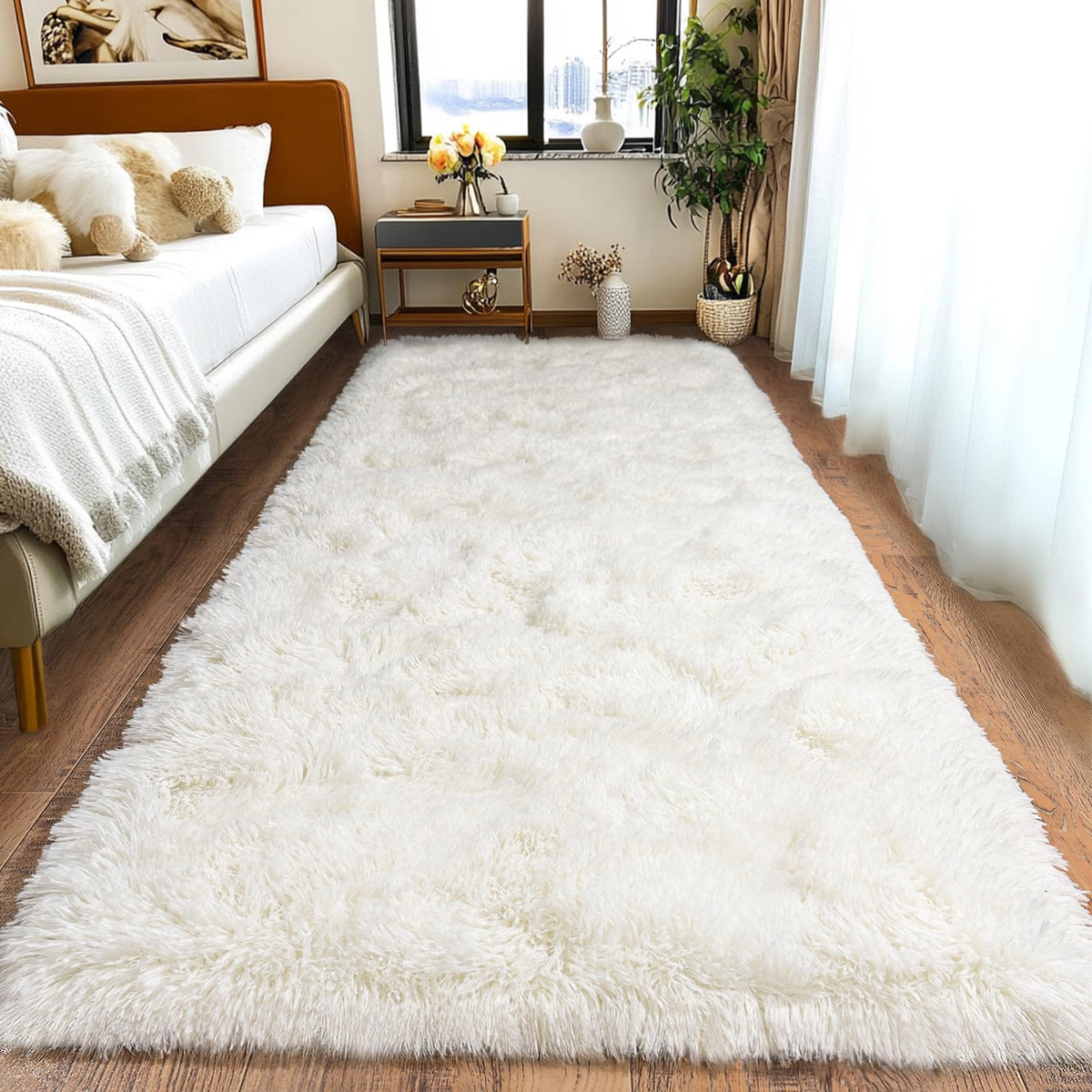 Pionblank 8x10 Rug for Living Room, Fluffy Large Area Rug, Cream White