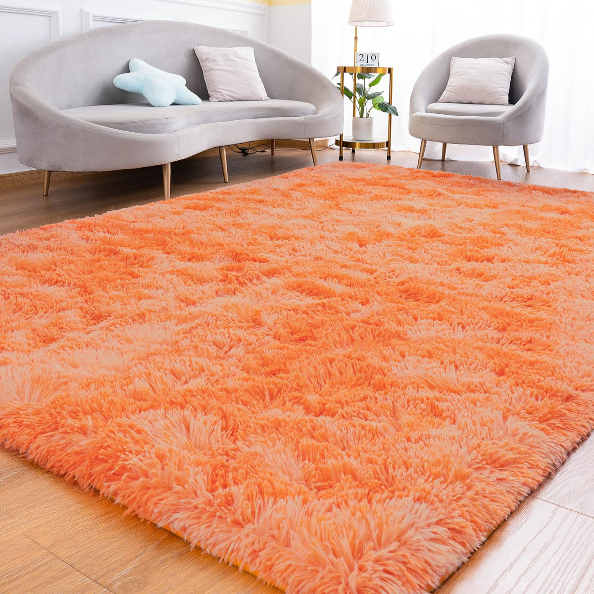 Goideal Fluffy Rug for Bedroom Living Room, 6x9 Olive Green Area Rugs, Faux Fur Shag Modern Carpet Ultra Soft Girls Boys Room Home Decor, Solid