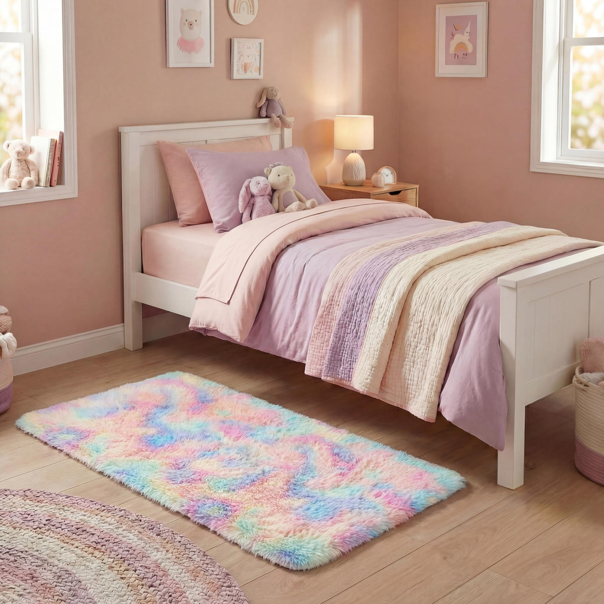 SAFAVIEH Rainbow Shag Collection Area Rug - 8' x 10', Light Beige, Slip Resistant, Non-Shedding & Easy Care, 1.6-inch Thick, Ideal for Living Room, Bedroom, Home Office, Dining Space (RBO100A-8)