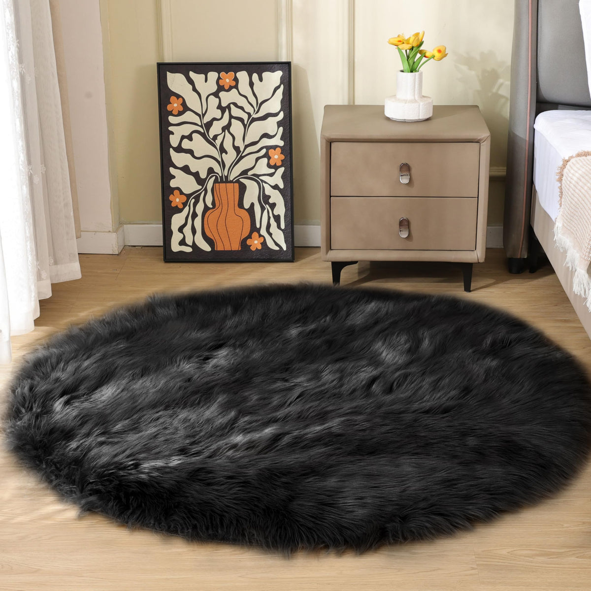 ORINOVA Beige Shag Faux Sheepskin Washable 4X6 Fur Rug for Living Room Bedroom Fluffy Furry Area Rug Rectangle Nursery Decor Rug