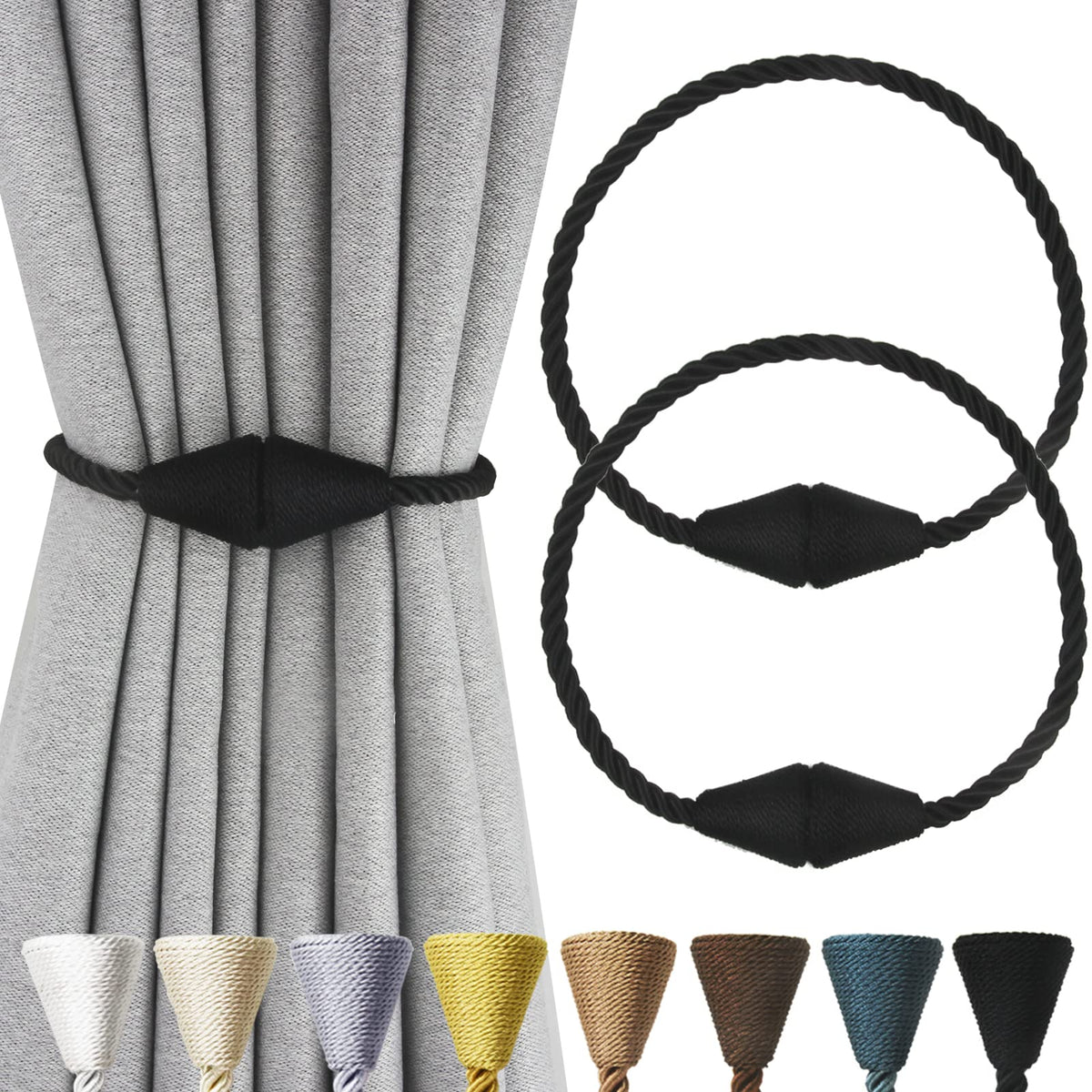 Magnetic Curtain Tiebacks Rope Decorative Holdbacks for Drapes Nieffeiy