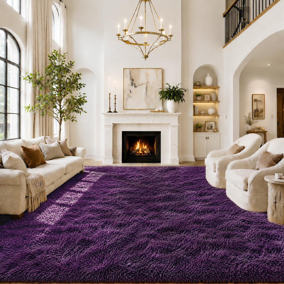 8x10 Area Rugs for Living Room,Cream Large Shaggy Carpet Plush Furry Rug