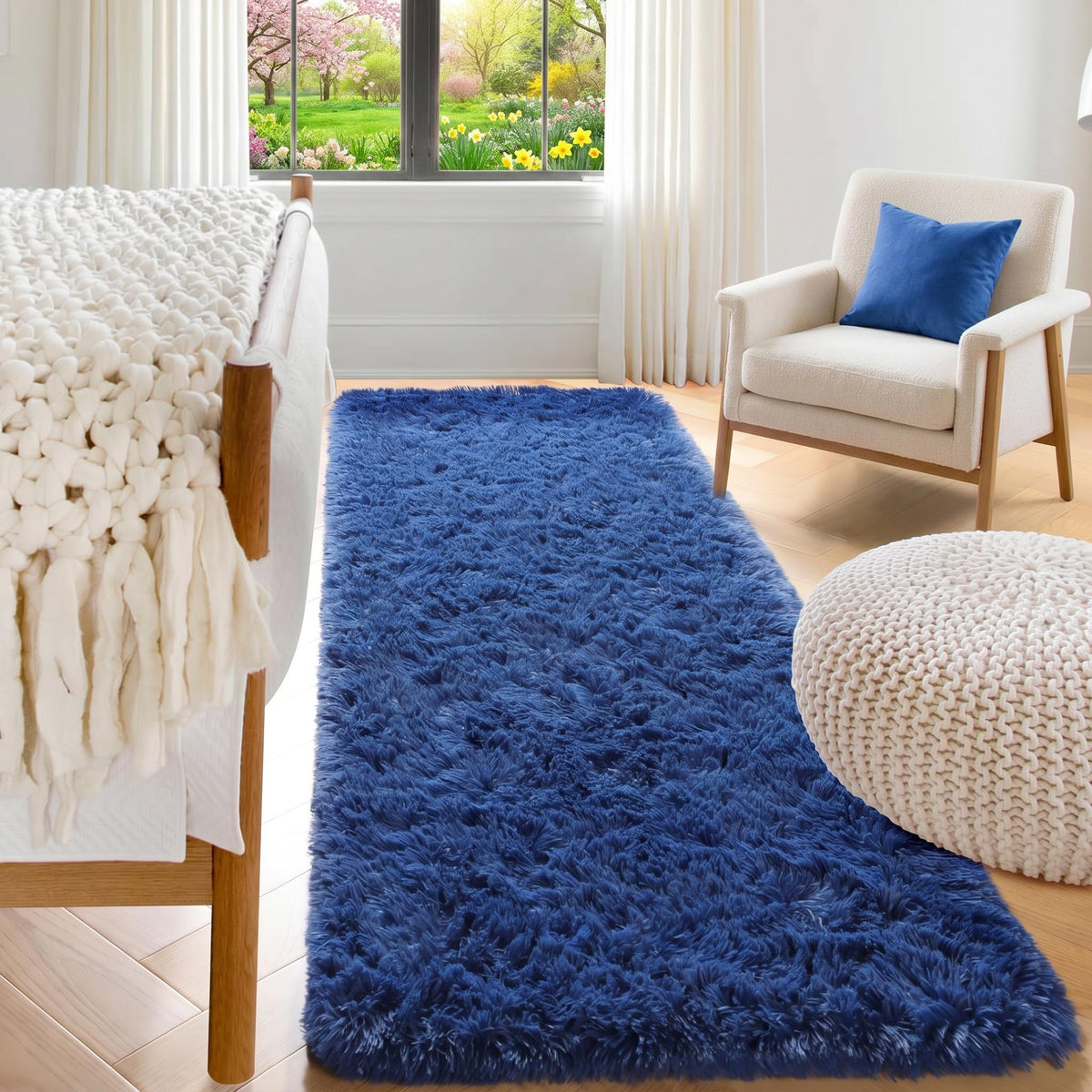 Area Rugs for Living Room Bedroom, 5x8 Fluffy Tie-Dyed Light Grey Shag Rug