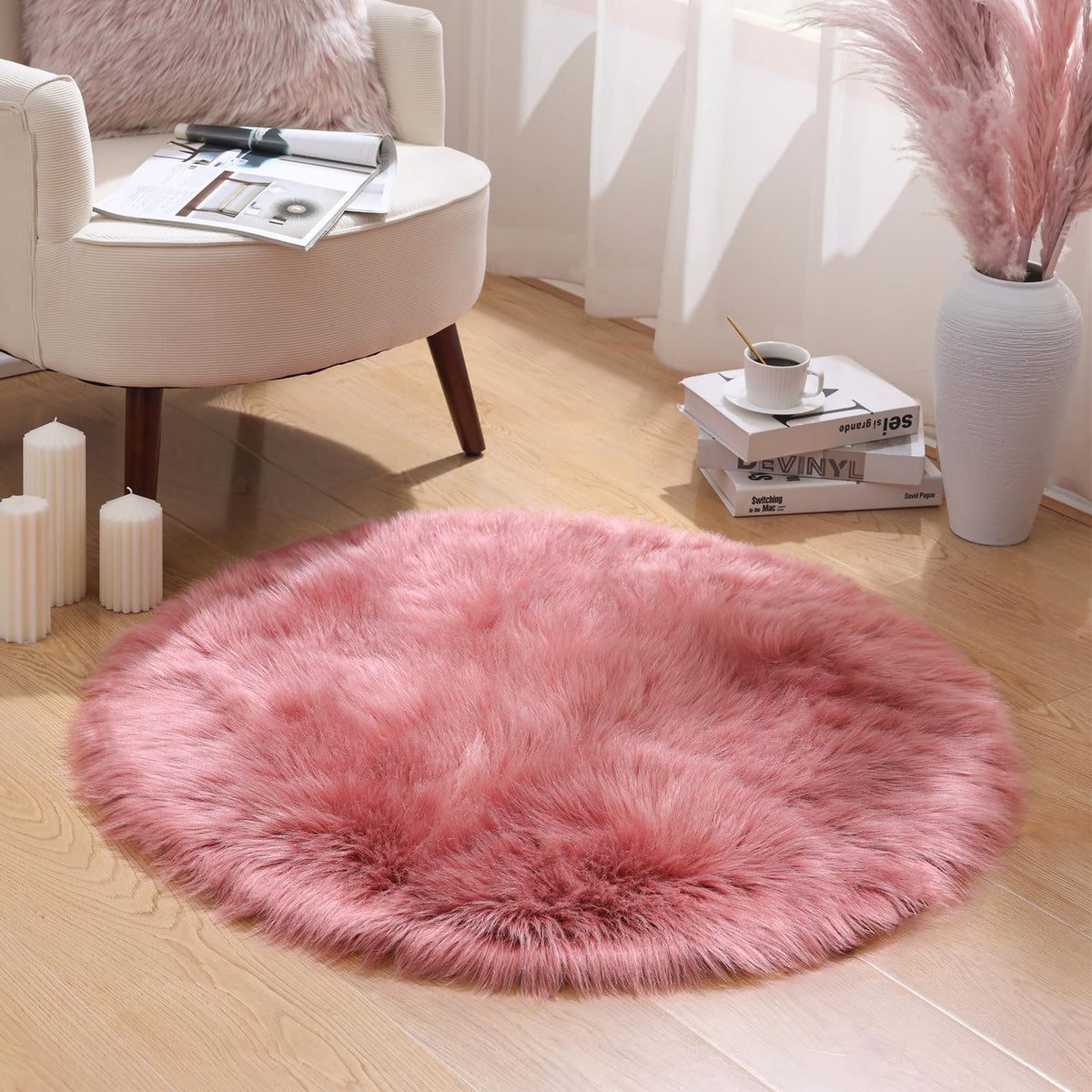 Ashler Faux Fur Rug, White, 2 x 6 Ft, Machine Washable