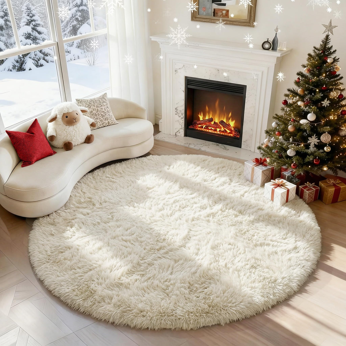Pink Round Rug for Girls Bedroom 4Ft, Fluffy Shaggy Fuzzy Circle Area Rugs