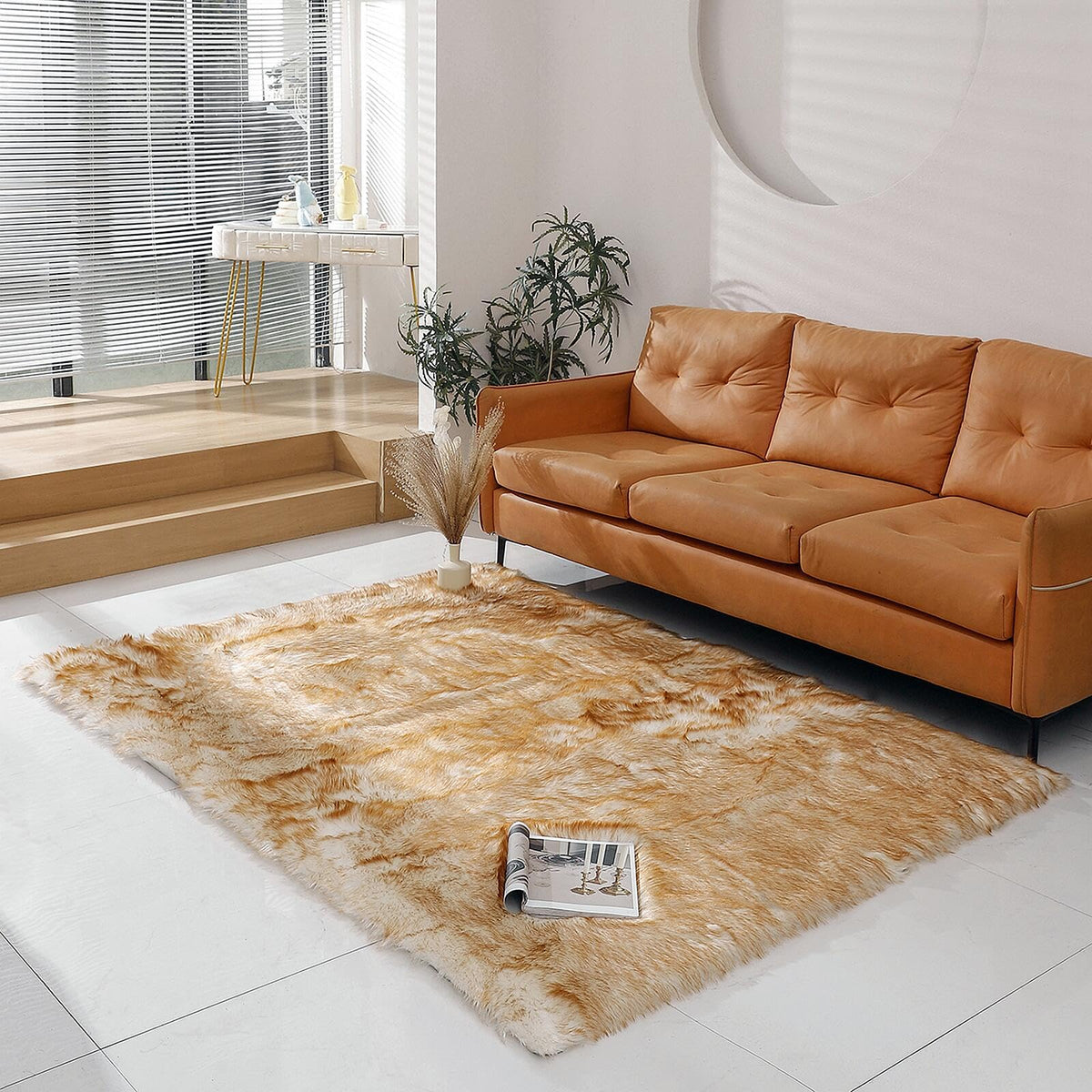 linmopm Faux Fur Sheepskin Fluffy Shag Fuzzy Rug, White, 2x6 ft Runner