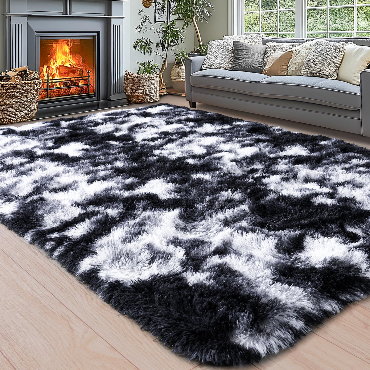 8x10 Area Rugs for Living Room, Cream White Soft Fuzzy Large Shaggy Rug