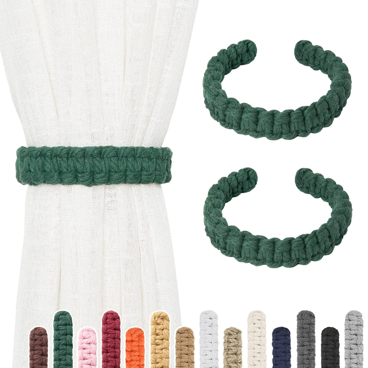 NICEEC 2 Pack Natural Cotton Rope Curtain Tiebacks Farmhouse Rustic Style Decorative Drape Tie Backs Handmade Braided Curtain Holdbacks for Home & Office Sheer/Light Weight Drapery (C-White-S)