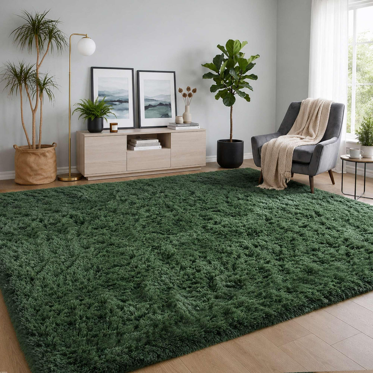 8x10 Ft Cream White Fluffy Area Rug for Living Room, Washable