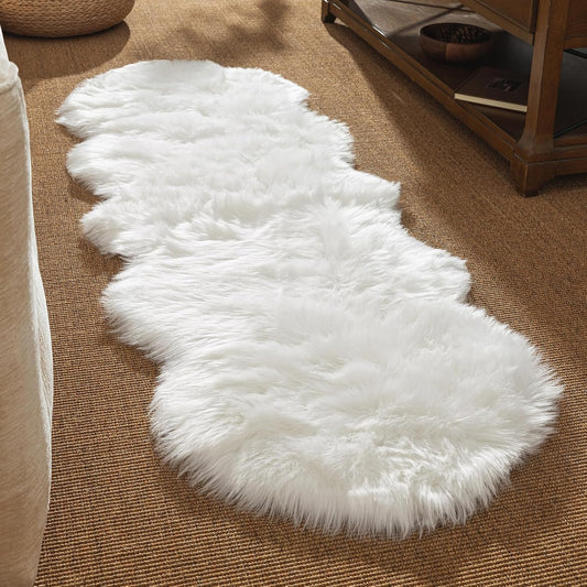 Ashler Faux Fur Rug, White, 2 x 6 Ft, Machine Washable