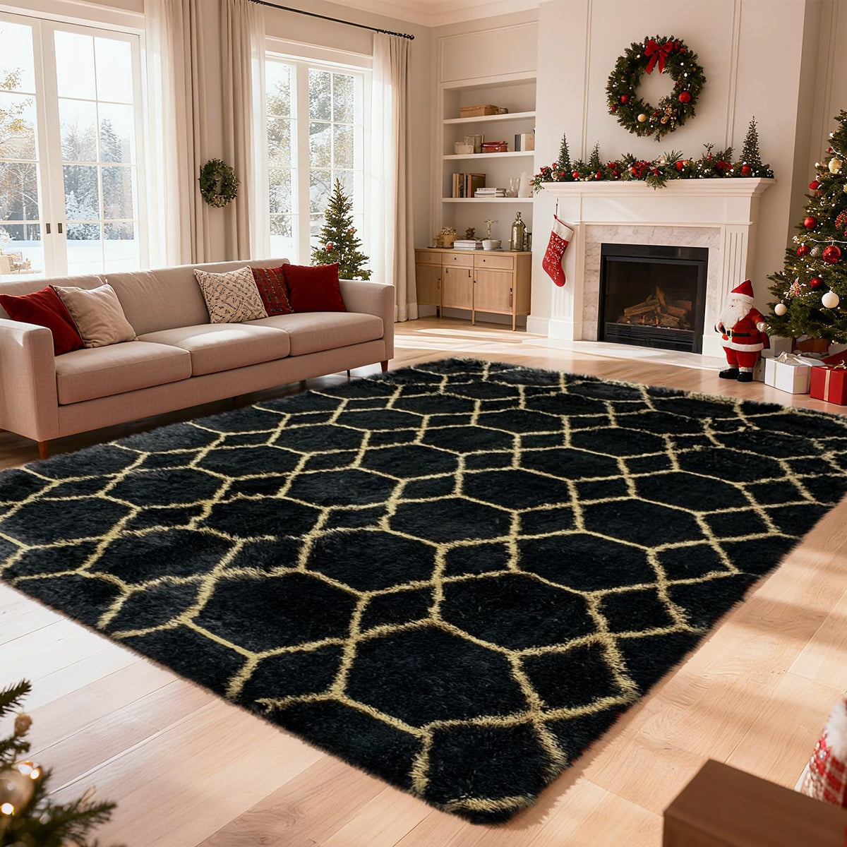 8x10 Fluffy Area Rugs for Living Room,Geometric Shag Area Rug for Bedroom
