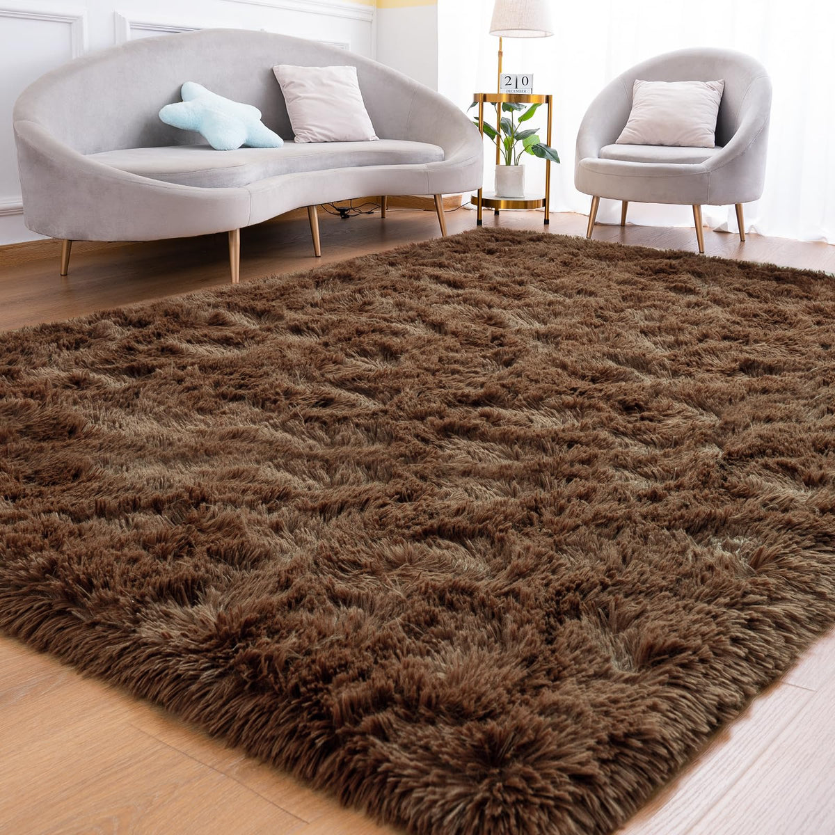Goideal Fluffy Rug for Bedroom Living Room, 6x9 Olive Green Area Rugs, Faux Fur Shag Modern Carpet Ultra Soft Girls Boys Room Home Decor, Solid