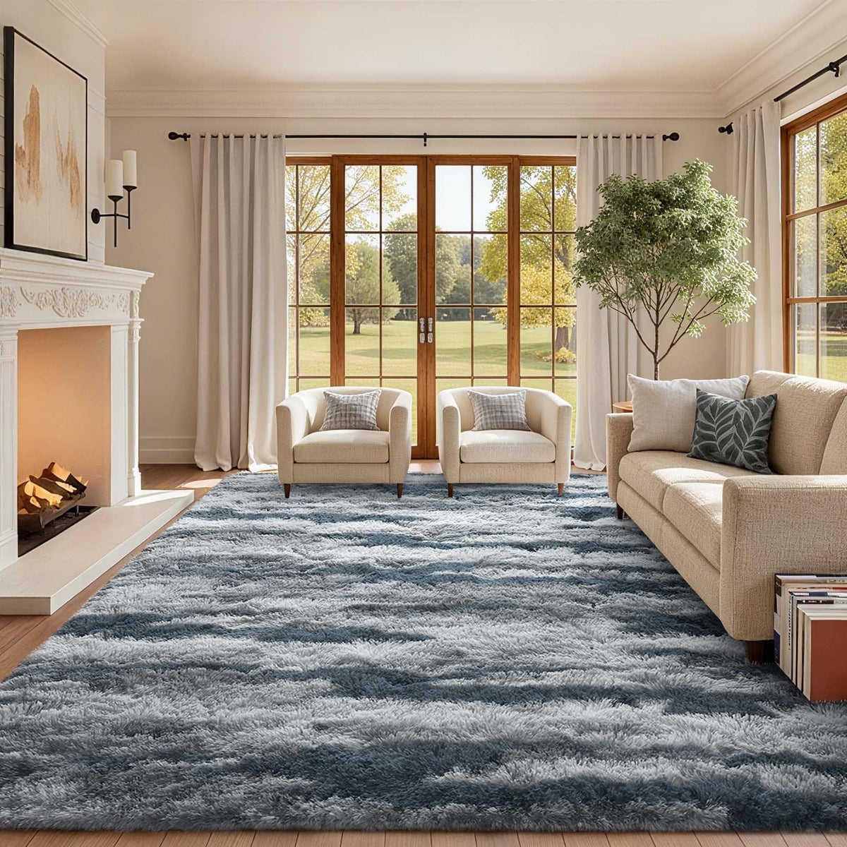 8x10 Ft Extra Large Shag Rugs for Living Room, Tie Dyed Ultra Soft Fluffy Furry Area Rugs for Bedroom Indoor Floor, Aesthetic Carpet for Kids Home Decor (Dark Grey)