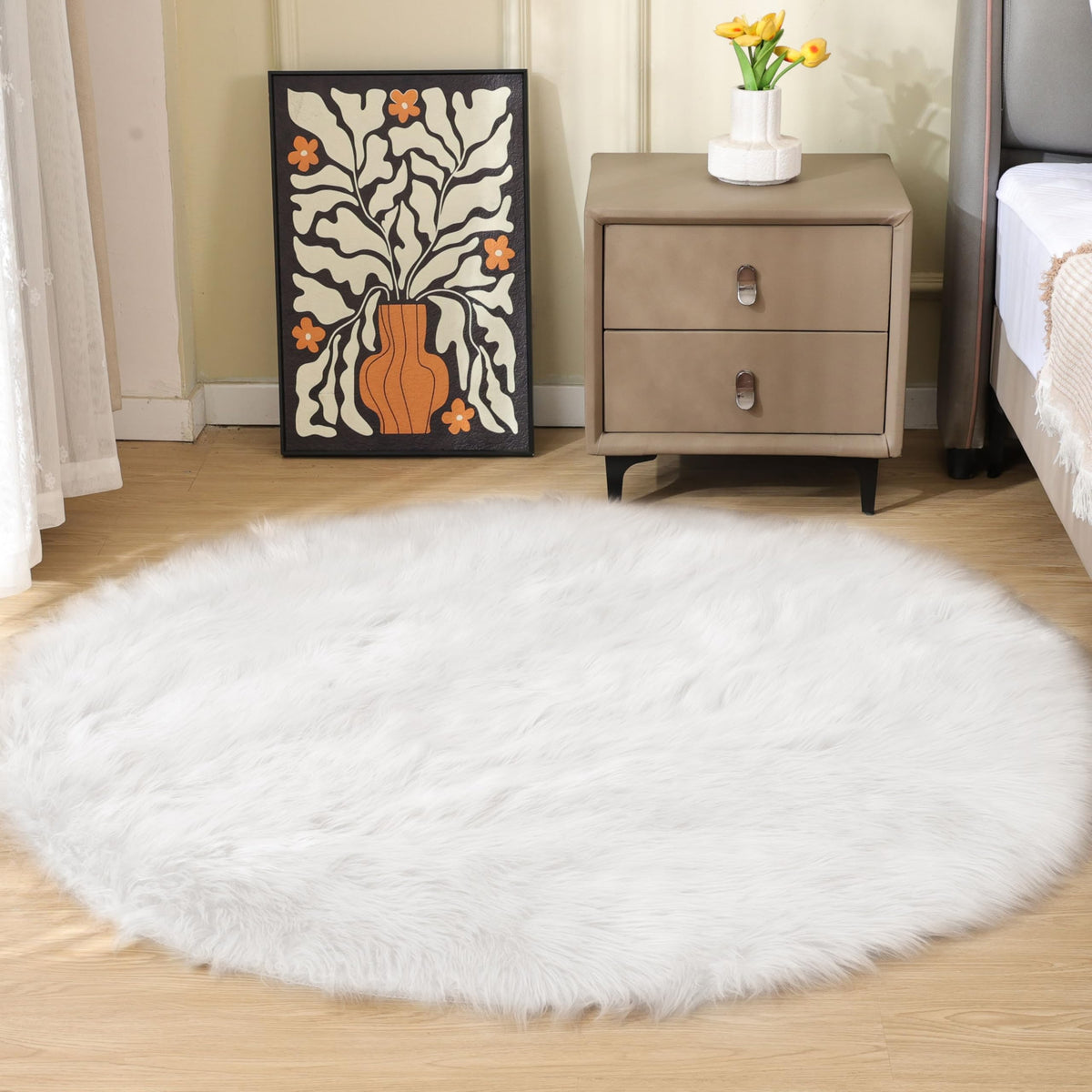 ORINOVA Beige Shag Faux Sheepskin Washable 4X6 Fur Rug for Living Room Bedroom Fluffy Furry Area Rug Rectangle Nursery Decor Rug