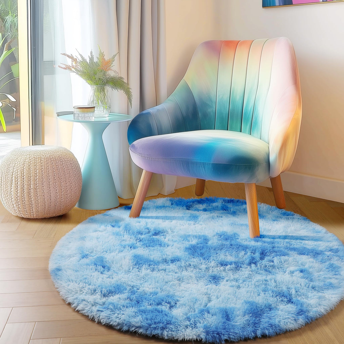 Pink Round Rug for Girls Bedroom 4Ft, Fluffy Shaggy Fuzzy Circle Area Rugs