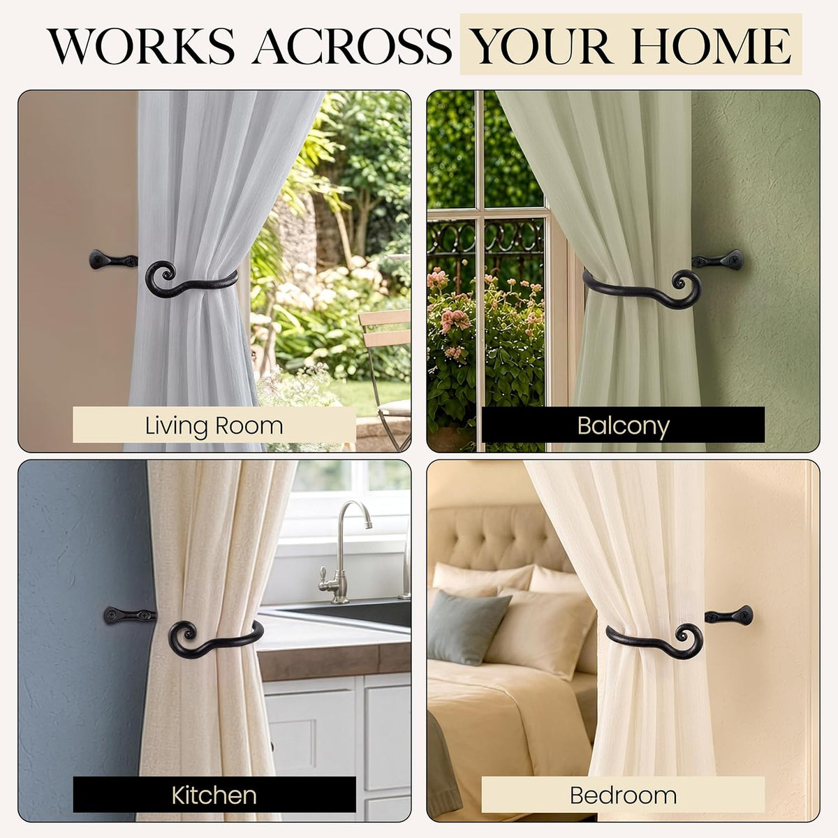 RTZEN Metal Curtain Tiebacks, Drapery Holders for Wall, 2 Pcs