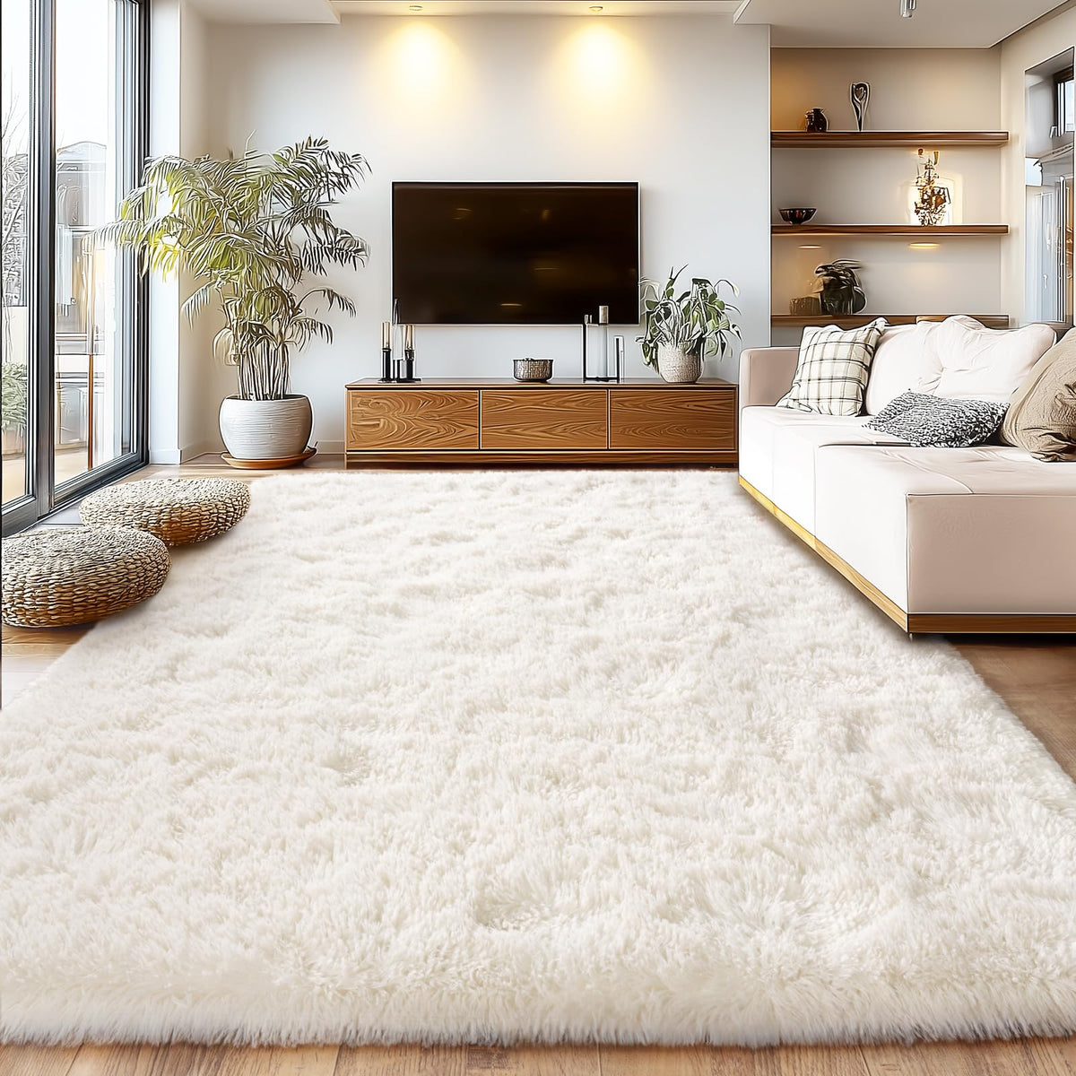 8x10Ft Soft Shaggy for Living Room, High Pile Fluffy Rugs Blush Area Rug