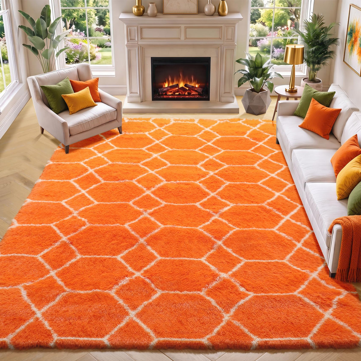 Area Rugs for Living Room Bedroom, 5x8 Fluffy Tie-Dyed Light Grey Shag Rug