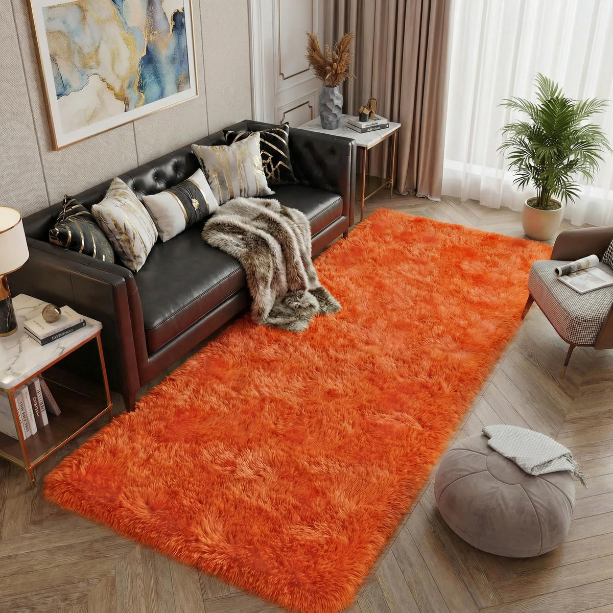 Orange 8x10 Area Rugs for Living Room Bedroom, Soft Plush Fluffy Large Rug