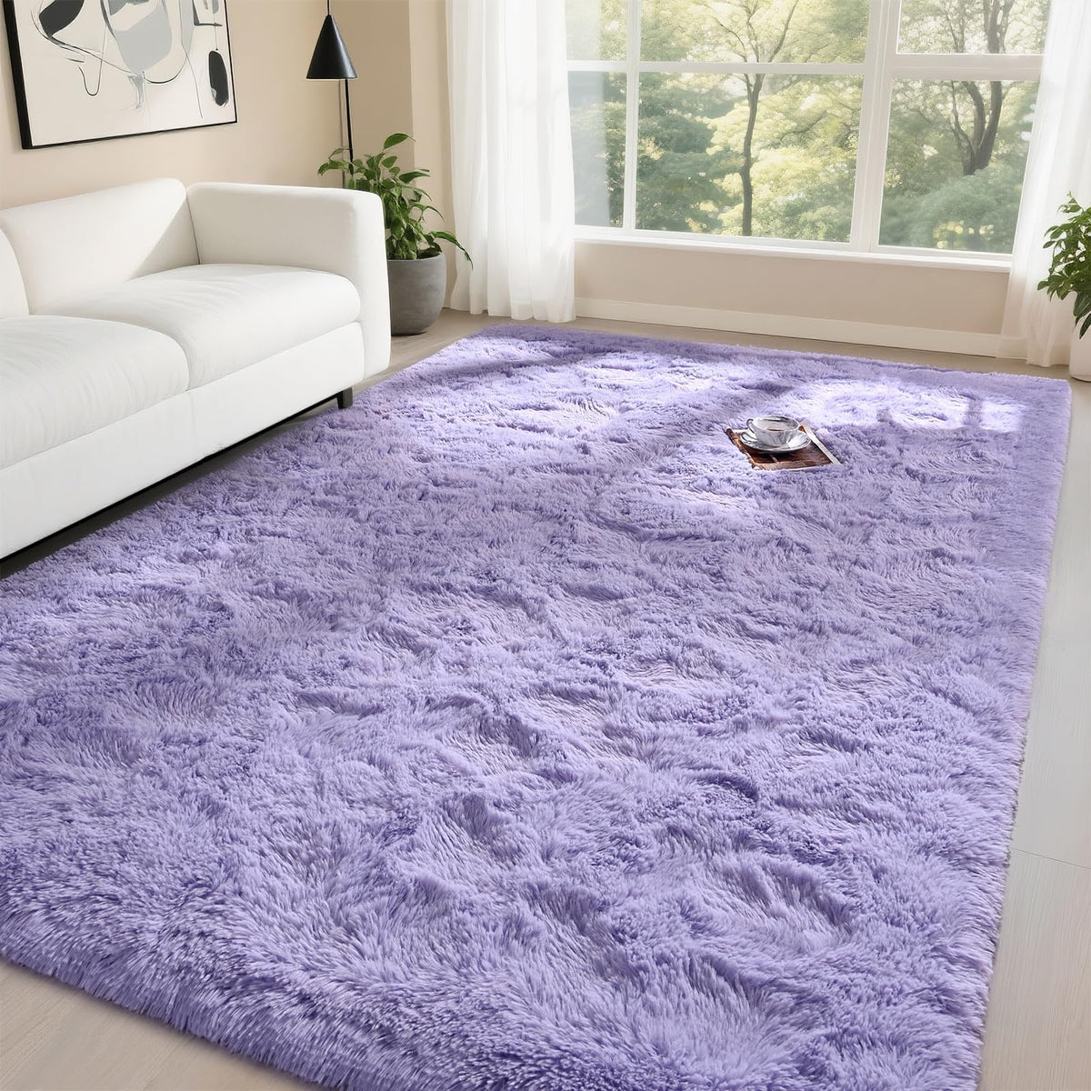 DweIke Fluffy Blue Shag Rugs for Bedroom Living Room, 4x6 Feet Soft Plush Tie-Dyed Light SkyBlue Girls Boys Kids Rug, Upgraded Non-Slip and Machine Washable Carpet for Dorm Nursery Classroom Decor
