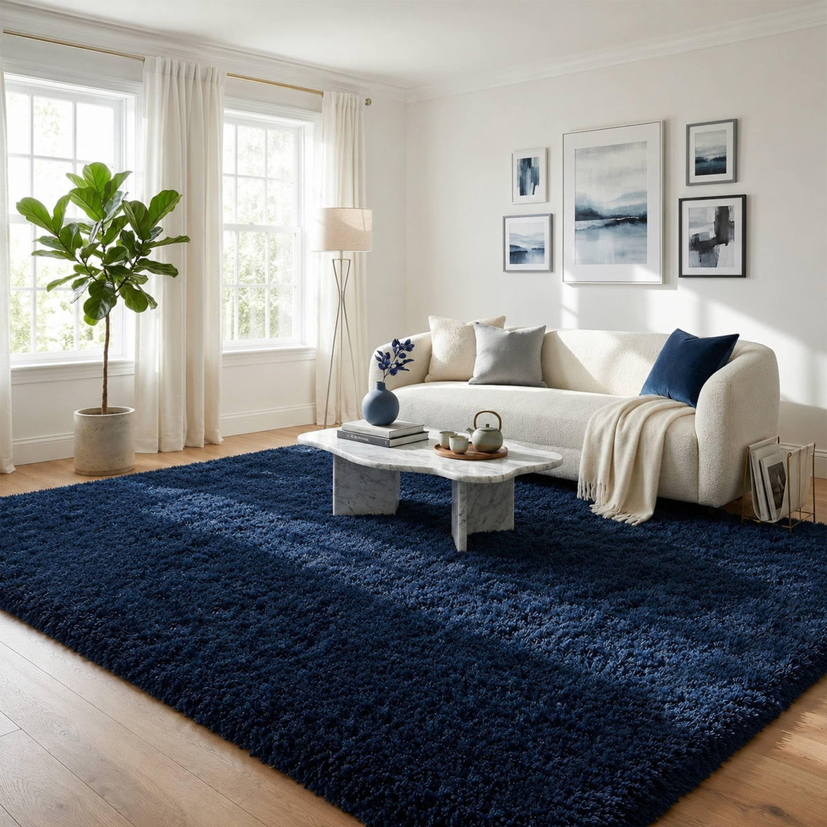 8x10 Ft Cream White Fluffy Area Rug for Living Room, Washable