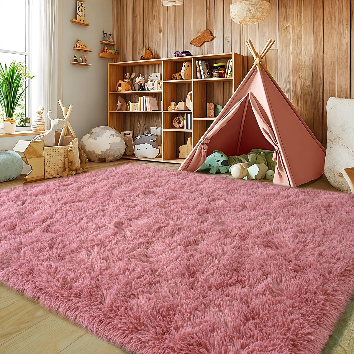 Large 8x10 Area Rugs for Living Room, Tie-Dyed Yellow Soft Shag Rug