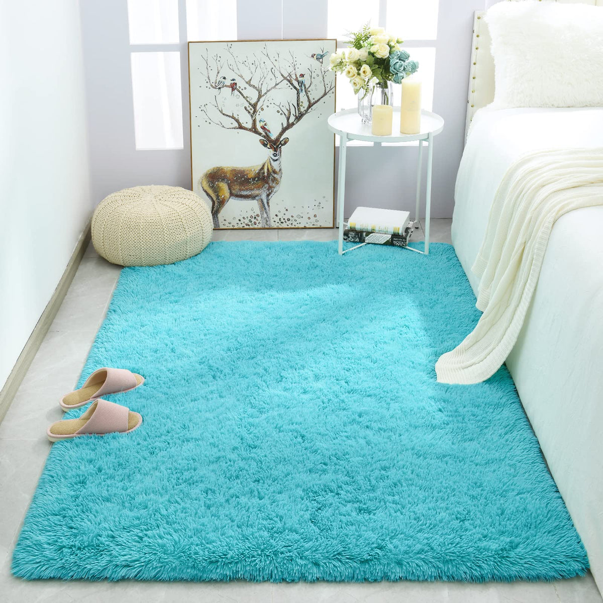Merelax Soft Modern Indoor Large Shaggy Rug for Livingroom Bedroom Dorm Kids Room Home Decor, Non-Slip Plush Fluffy Furry Fur Area Rugs Comfy Nursery Accent Floor Carpet 9x12 Feet, Black