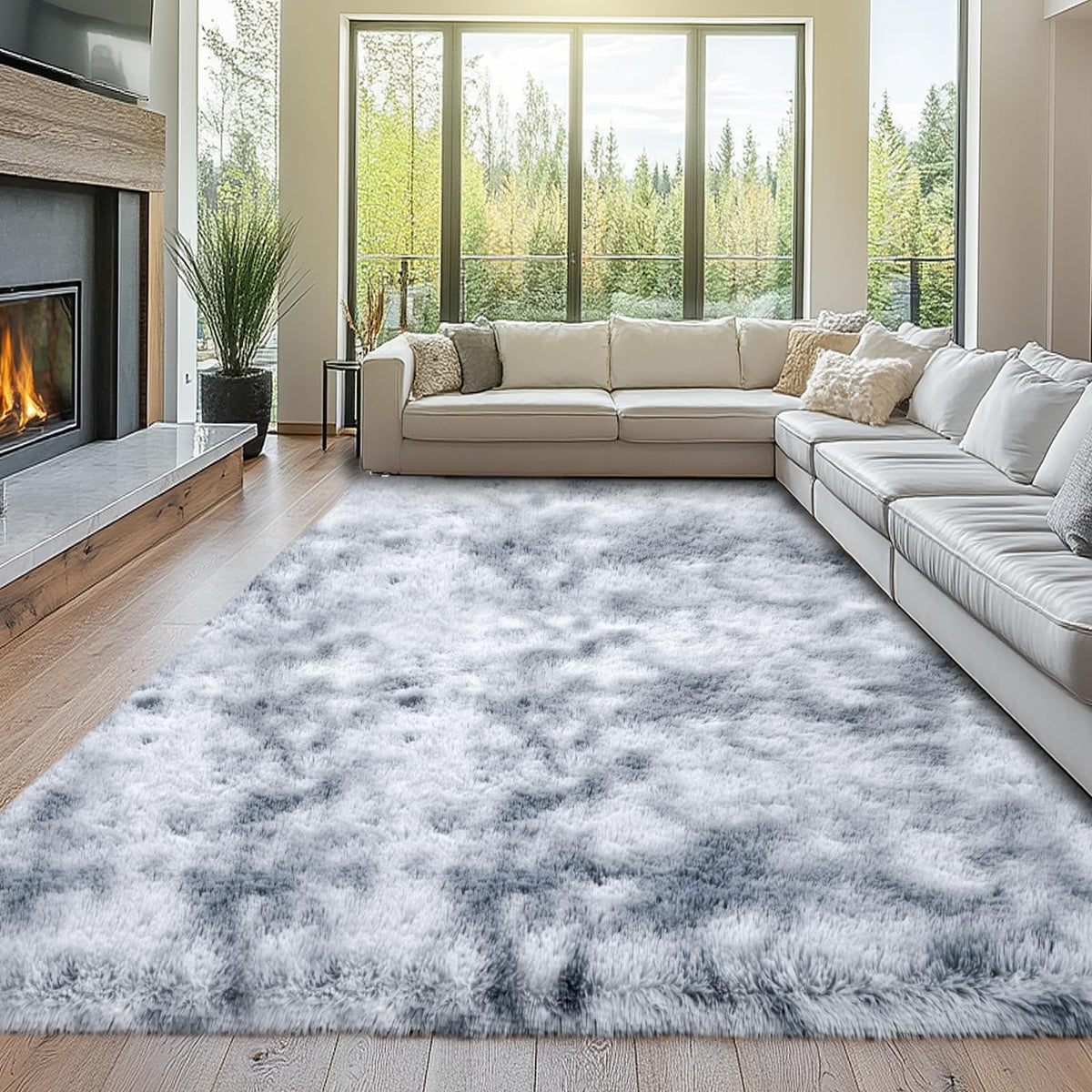 Topmaxcs Fluffy 8x10 Area Rug for Living Room – Grey Shag Plush Rugs
