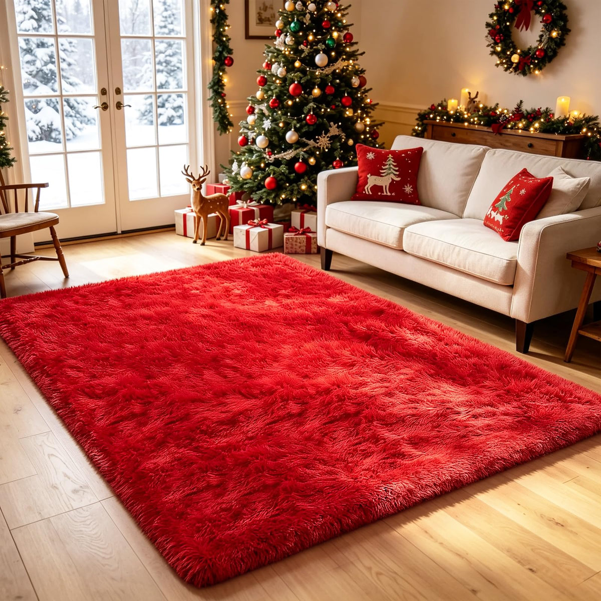 8x10 Area Rugs for Living Room,Cream Large Shaggy Carpet Plush Furry Rug